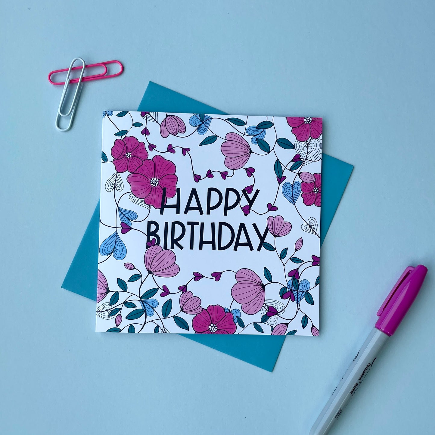 Flower Design Happy Birthday Card