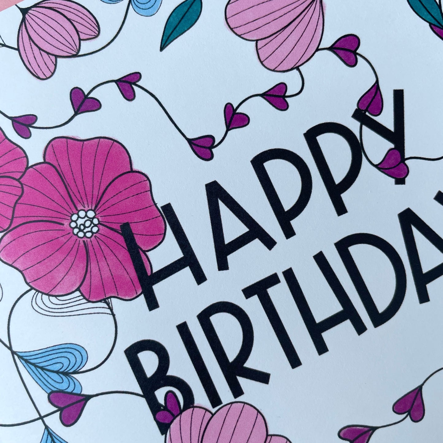 Flower Design Happy Birthday Card