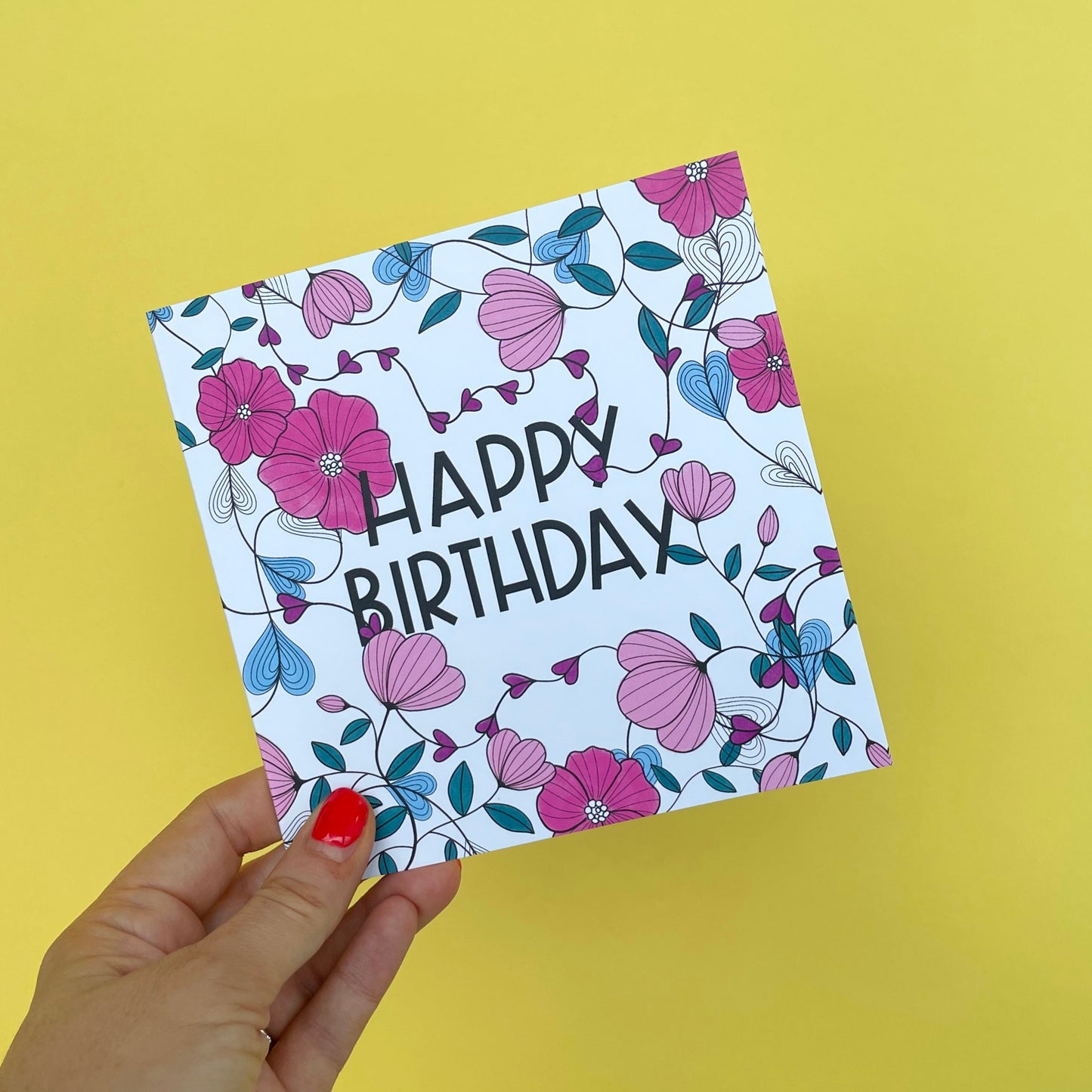 Flower Design Happy Birthday Card